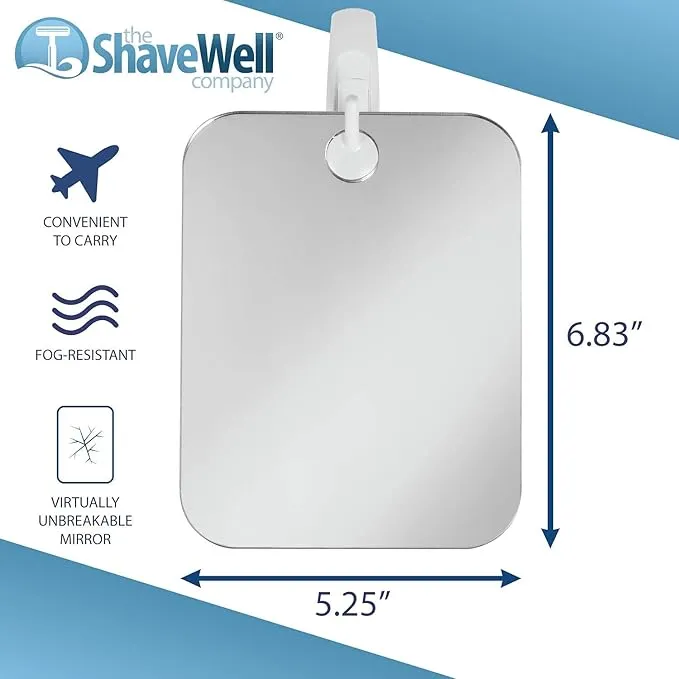 shave well deluxe anti fog shower mirror – fogless & large