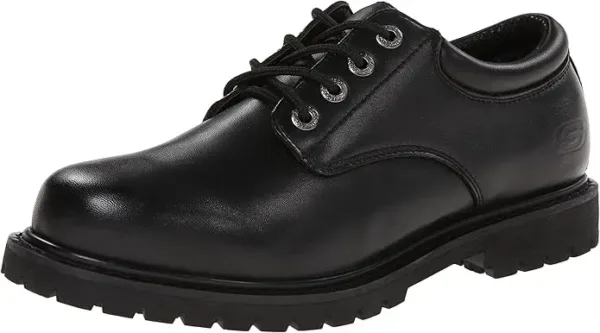 Skechers Cottonwood Elks Black Leather Work Shoes – men’s slip-resistant and cushioned footwear for professional use in UAE workplaces.