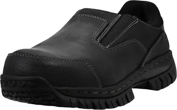 Skechers Hartan Slip-On Steel Toe Work Shoes – men’s industrial safety footwear with anti-slip sole and cushioned support for long work shifts in the UAE.