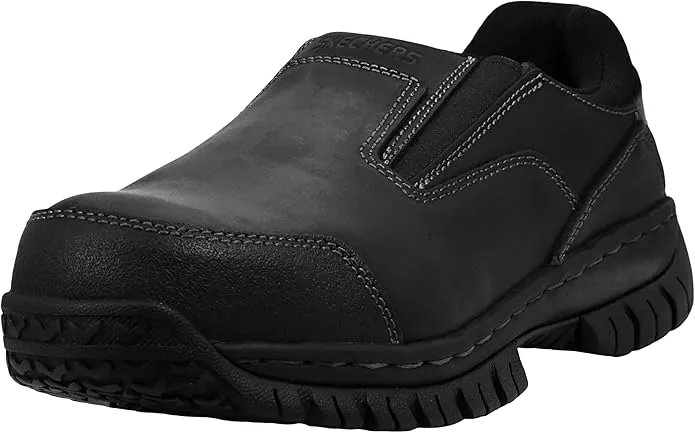 Skechers Hartan Slip-On Steel Toe Work Shoes – men’s industrial safety footwear with anti-slip sole and cushioned support for long work shifts in the UAE.