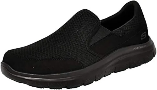 Skechers Men’s McAllen Slip-Resistant Work Sneakers – breathable black design with Flex Advantage comfort for demanding workplaces across the UAE.