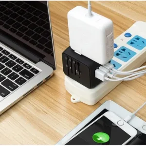 universal travel power adapter with usb c & usb a fast charging