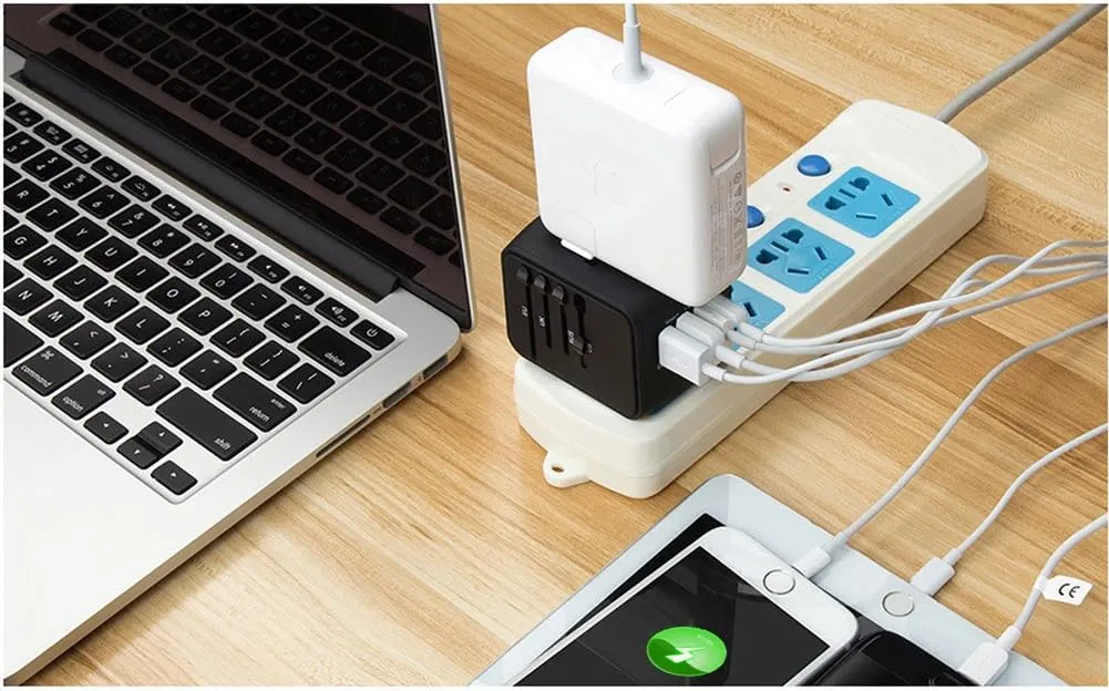 universal travel power adapter with usb c & usb a fast charging