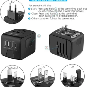 universal travel power adapter with usb c & usb a fast charging