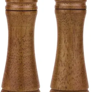 8-inch oak wood salt and pepper grinder set with adjustable ceramic rotors, pack of 2.