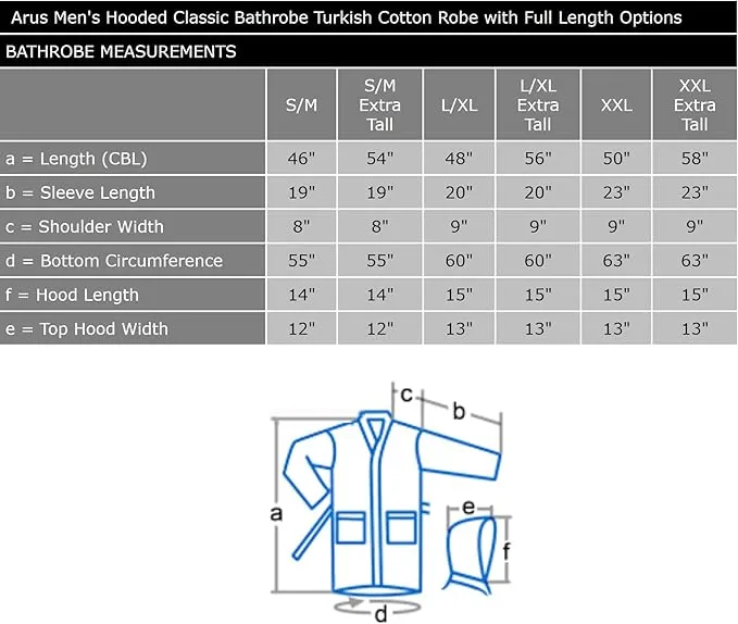 arus men’s hooded bathrobe – full length turkish cotton classic robe