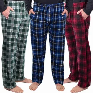 DG Hill men’s fleece pajama pants – plaid microfleece sleepwear bottoms with pockets, soft warm lounge pants ideal for cozy nights, relaxing, and bedtime.