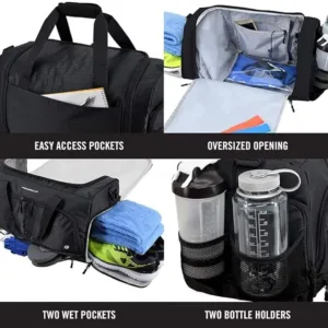focusgear ultimate gym bag – durable duffel with 10 compartments & water resistant pouch