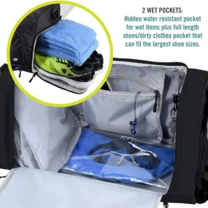 focusgear ultimate gym bag – durable duffel with 10 compartments & water resistant pouch