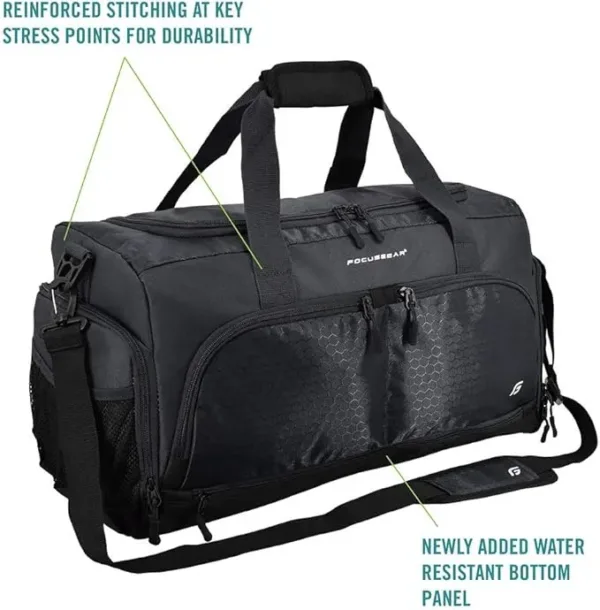 focusgear ultimate gym bag – durable duffel with 10 compartments & water resistant pouch