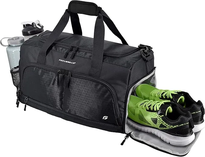 FocusGear Ultimate Gym Bag – durable duffel with 10 compartments, water-resistant pouch, and spacious design for sports, fitness, and travel essentials.