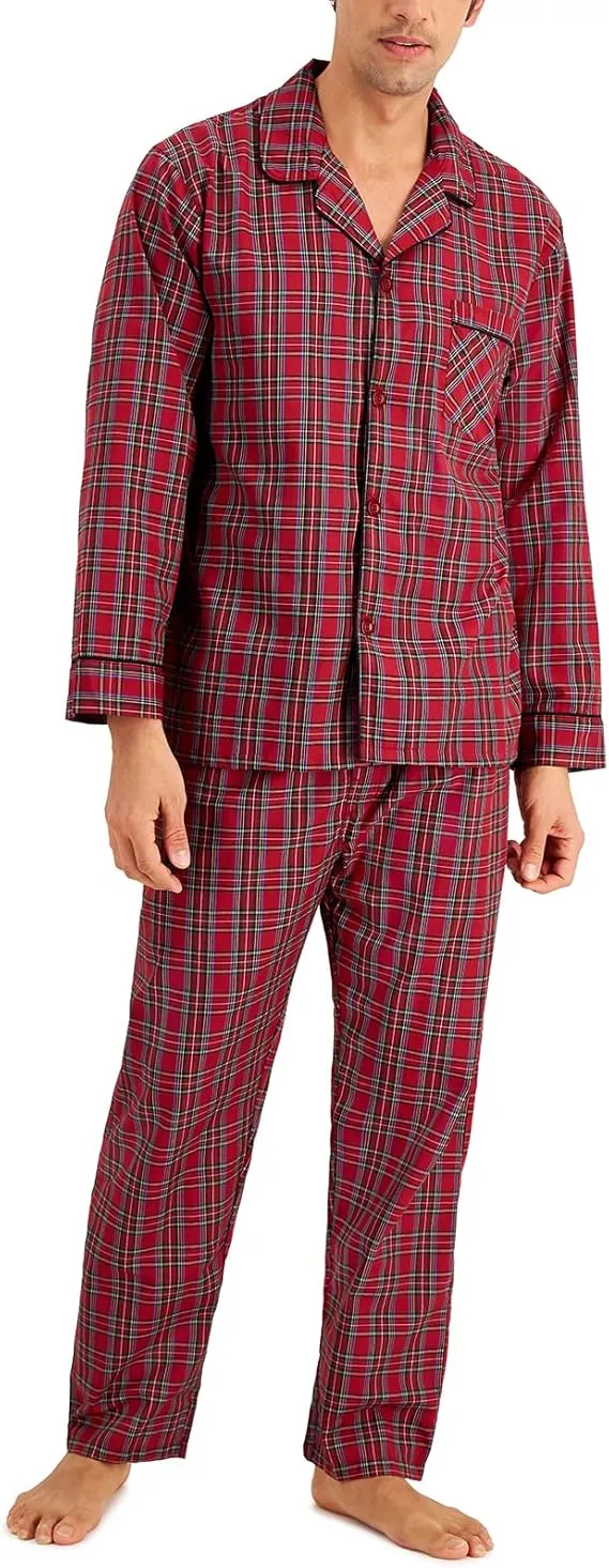 Hanes men’s woven pajama set – soft plain-weave cotton sleepwear designed for breathable comfort, perfect nightwear for relaxing, lounging, and bedtime.