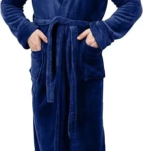 ny threads men’s hooded fleece bathrobe – soft plush lounge robe