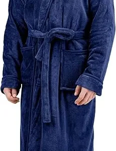 NY Threads men’s hooded fleece bathrobe – soft plush lounge robe, warm and cozy nightwear for spa, bedroom, and everyday relaxation at home.