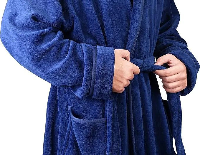 ny threads men’s hooded fleece bathrobe – soft plush lounge robe