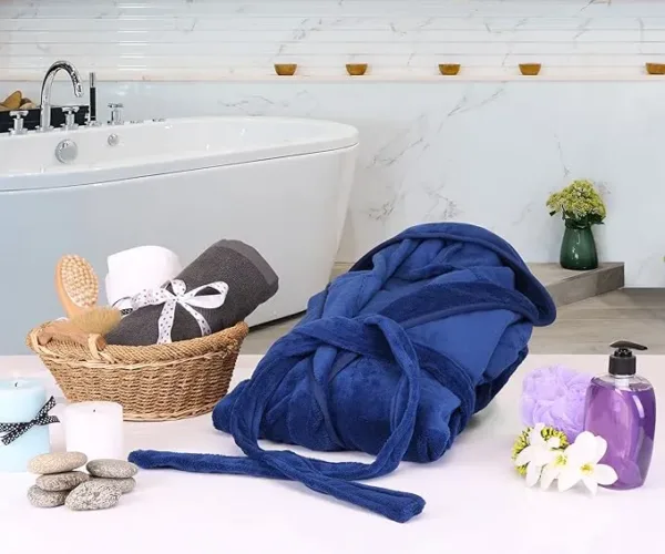 ny threads men’s hooded fleece bathrobe – soft plush lounge robe