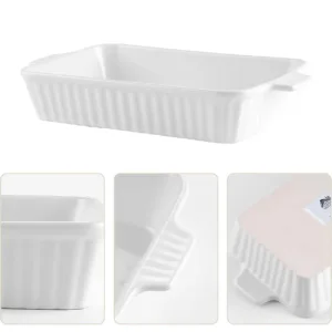 porcelain rectangular casserole and bakeware set of 4, deep lasagna baking dishes with handles, white