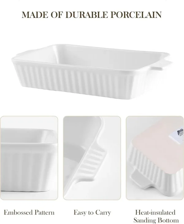 porcelain rectangular casserole and bakeware set of 4, deep lasagna baking dishes with handles, white