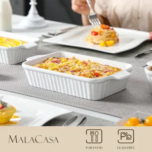 porcelain rectangular casserole and bakeware set of 4, deep lasagna baking dishes with handles, white