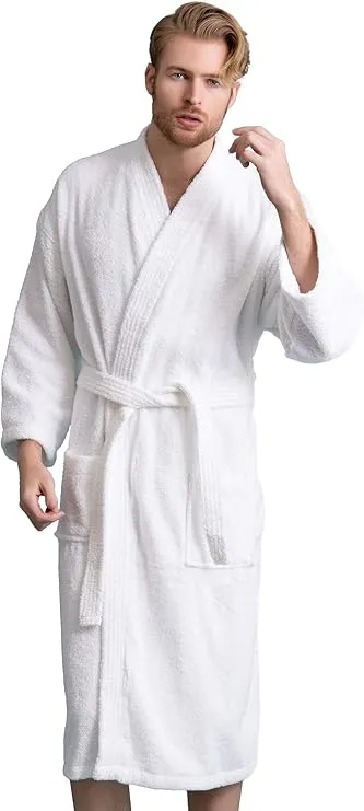 Soft Touch Linen men’s robe – premium Turkish cotton terry bathrobe, absorbent, soft, and full length. Perfect for spa, lounging, or daily relaxation.