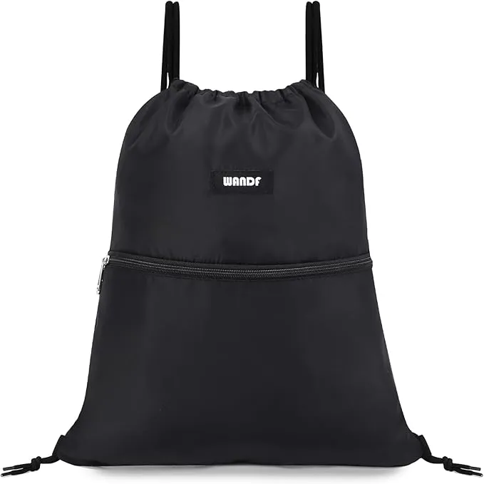 WANDF water-resistant drawstring backpack – lightweight nylon cinch sackpack with durable design, ideal for gym, sports, travel, beach, and daily use.