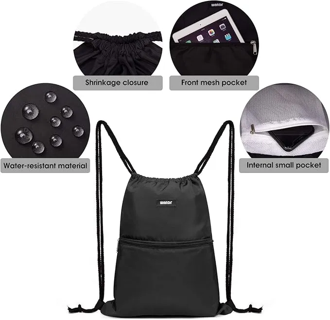 wandf water resistant drawstring backpack – lightweight nylon cinch sackpack