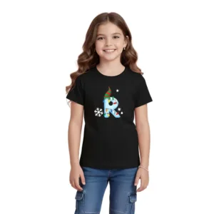 christmas initial girls tshirt 1