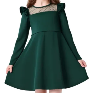 girls green dress casual 1
