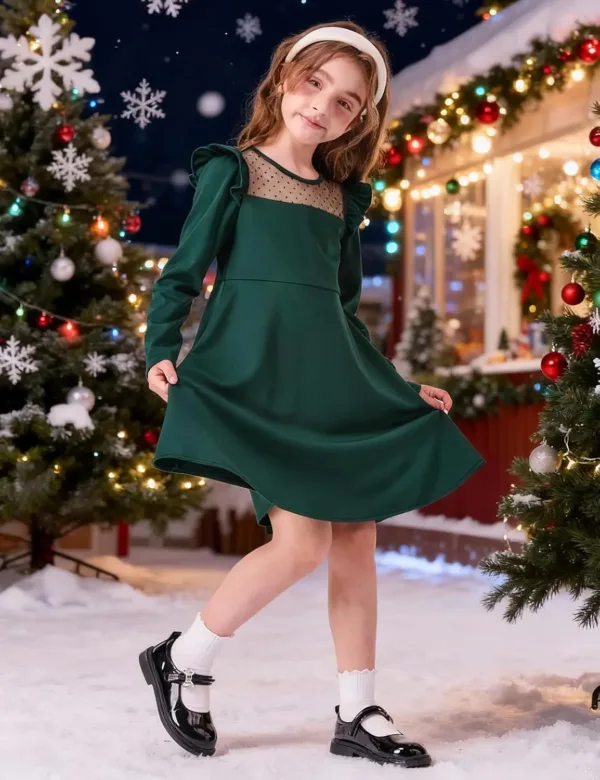 girls green dress casual 2