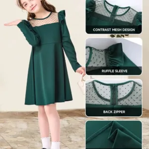 girls green dress casual 4