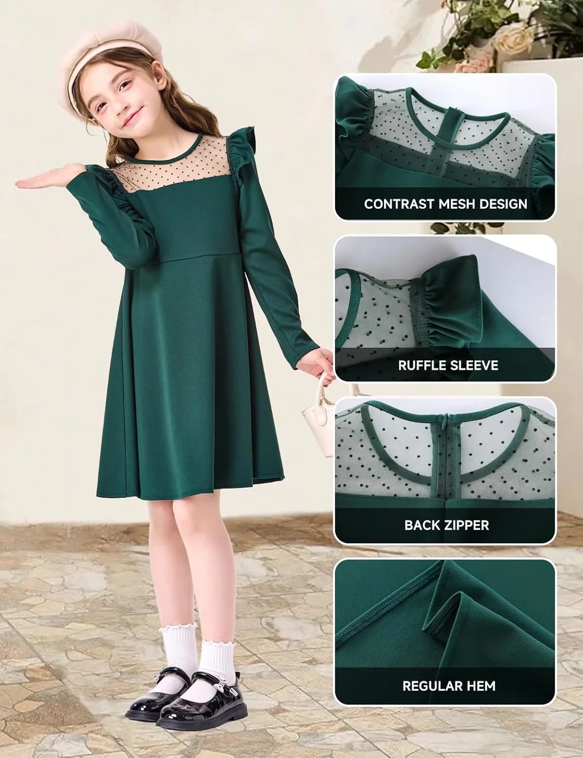 girls green dress casual 4