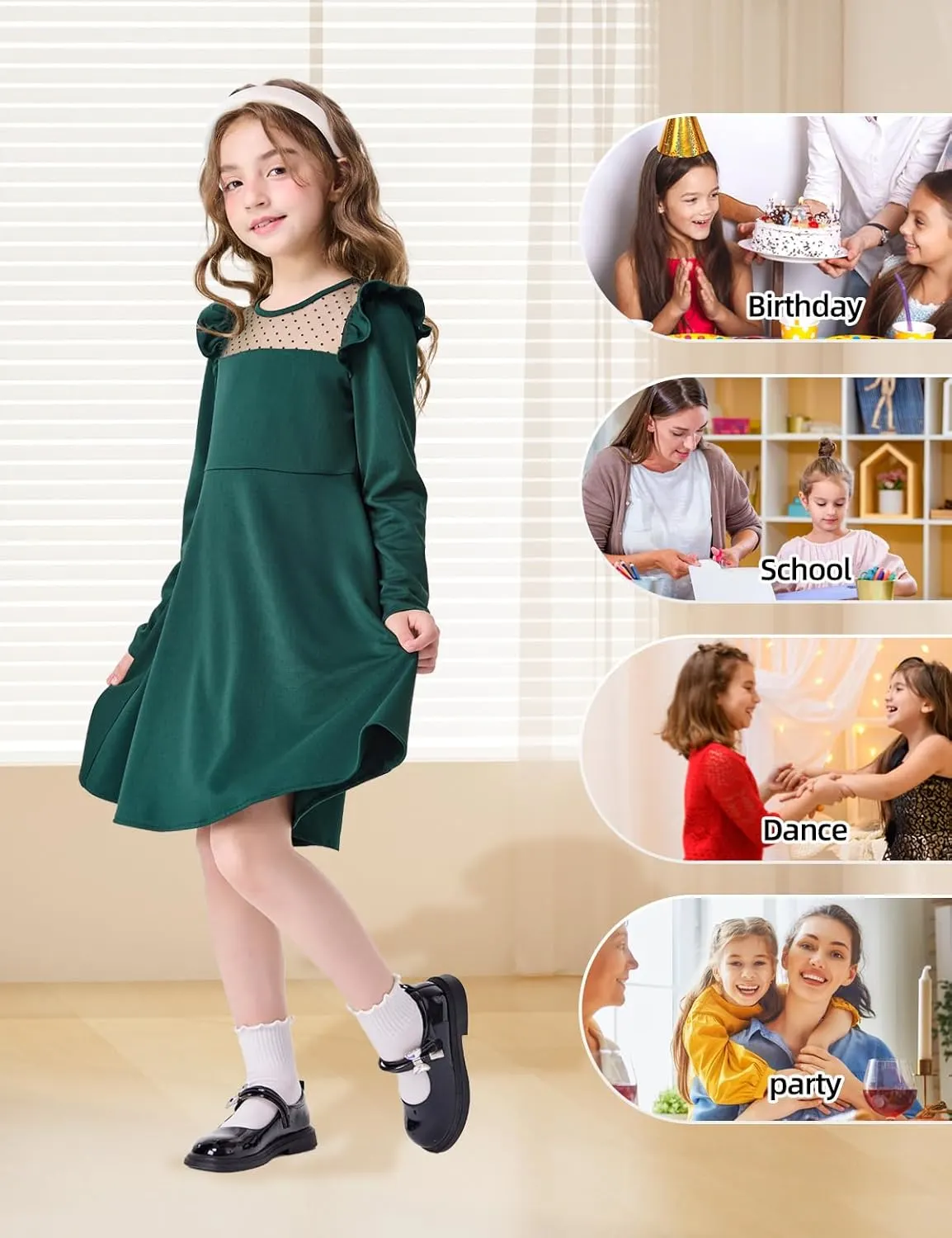 girls green dress casual 6