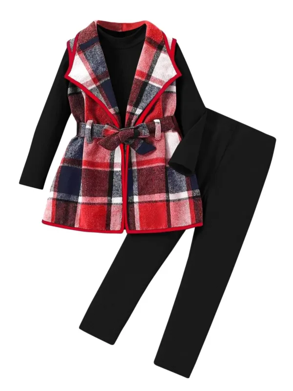 girls plaid vest outfit 1