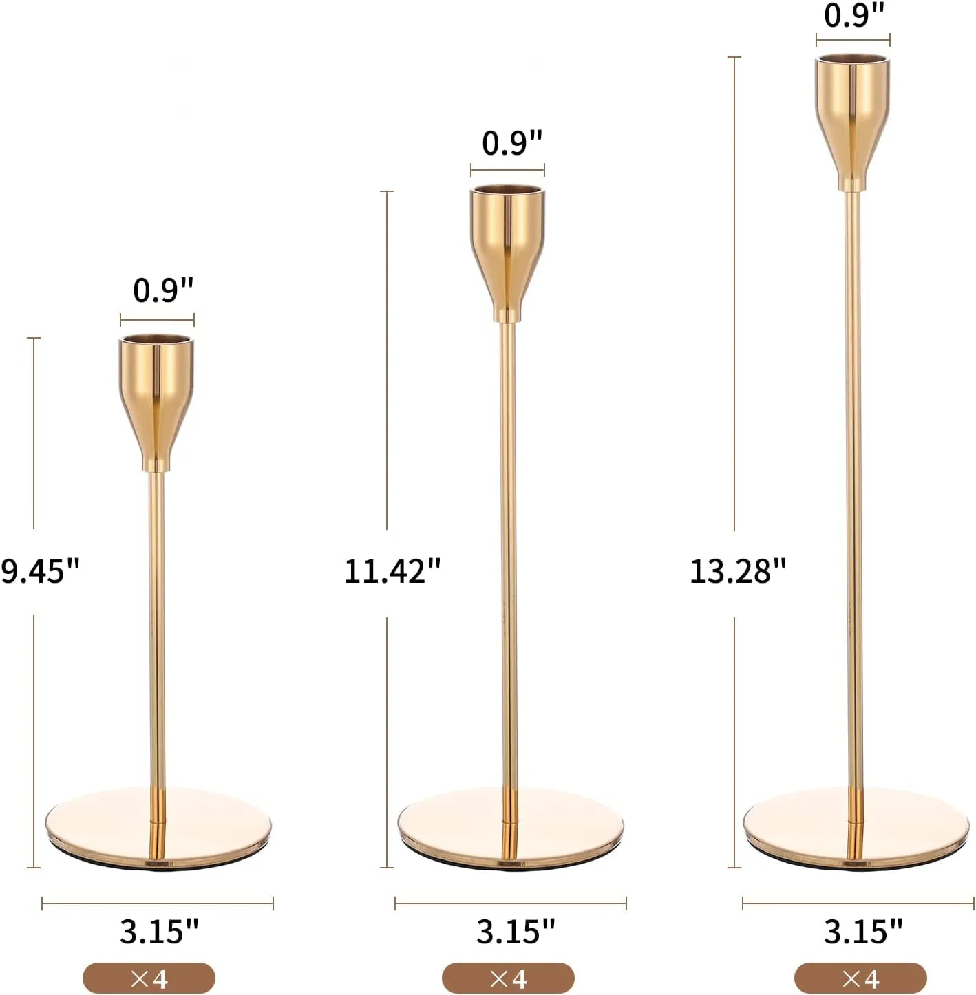 gold candle holders set 3