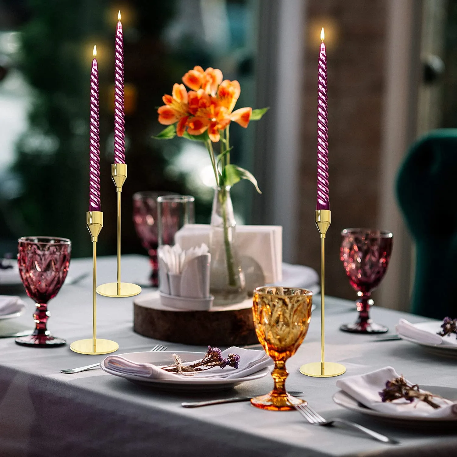 gold candle holders set 6