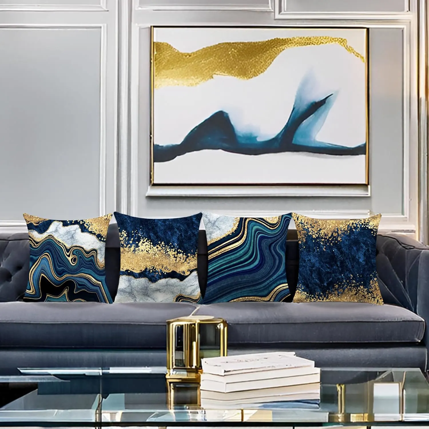 navy blue gold pillow 3