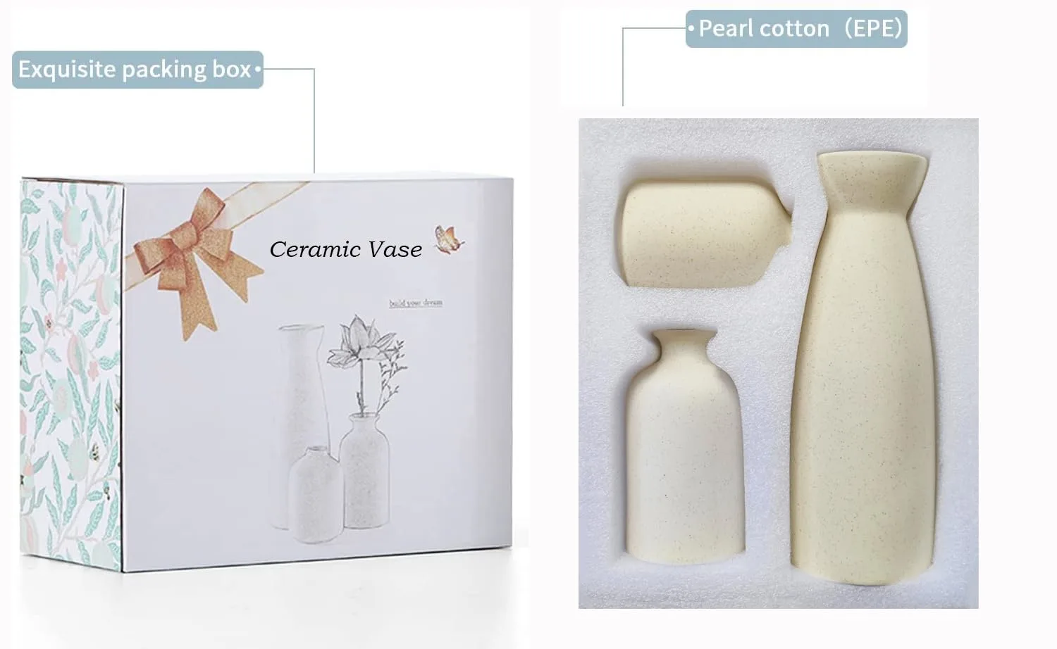 beige ceramic vase set 4