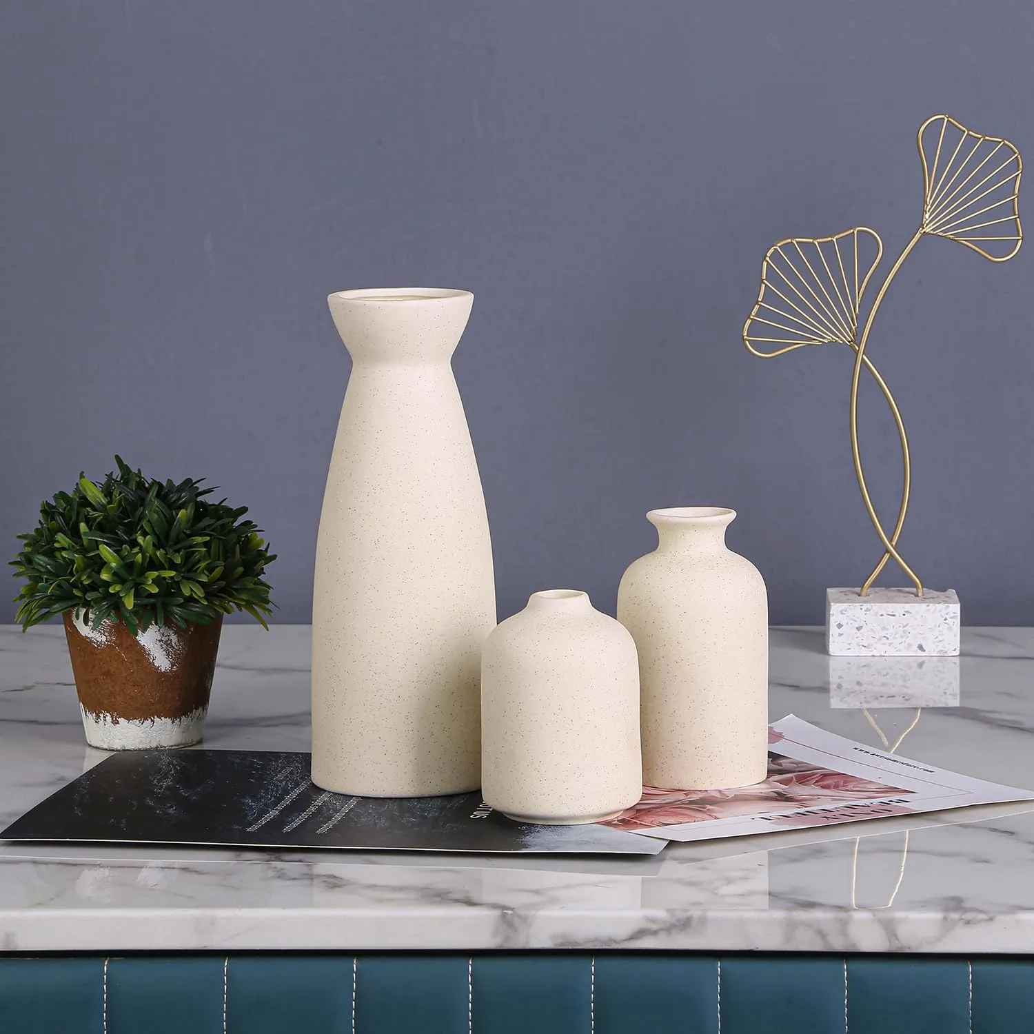 beige ceramic vase set 5