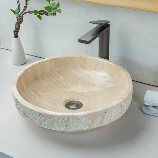 beige travertine bathroom sink 1