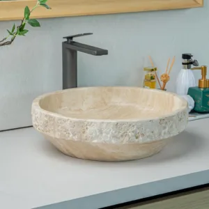 beige travertine bathroom sink 2