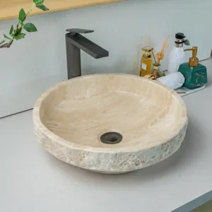 beige travertine bathroom sink 3