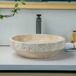 beige travertine bathroom sink 4