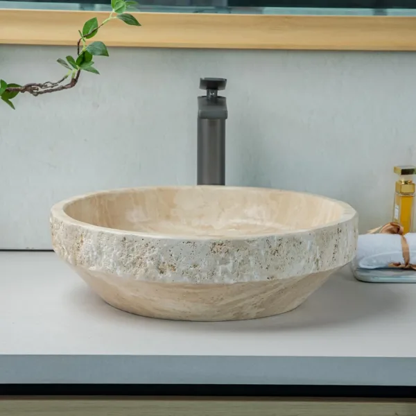 beige travertine bathroom sink 4