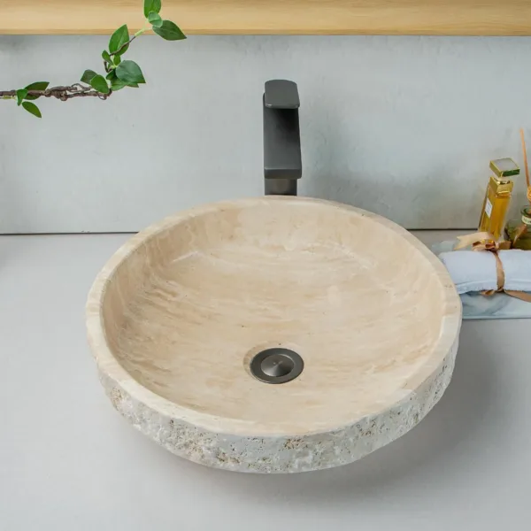 beige travertine bathroom sink 5