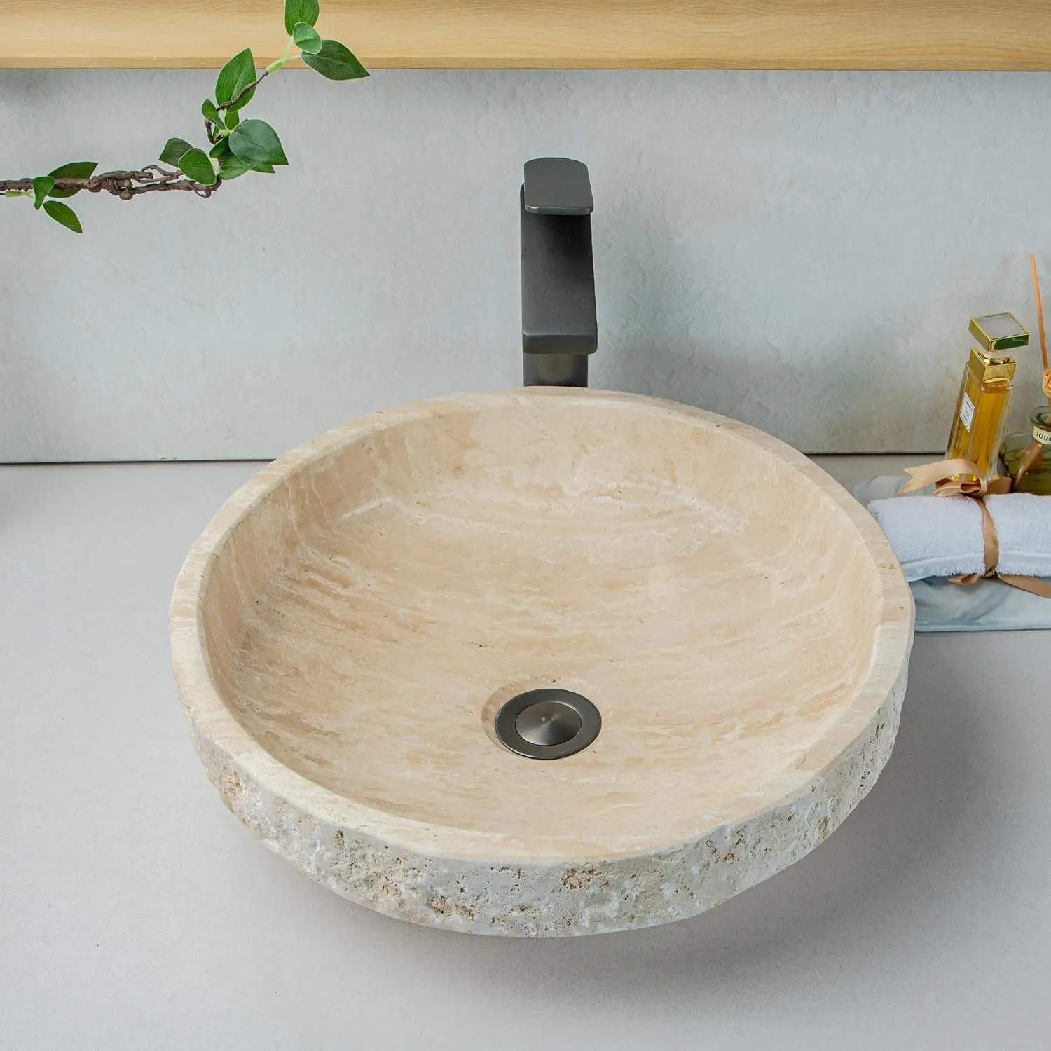 beige travertine bathroom sink 5