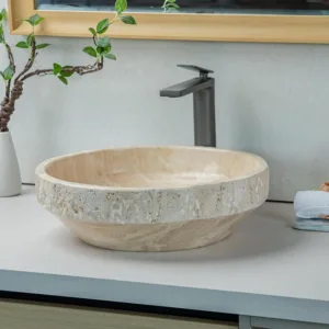 beige travertine bathroom sink 6