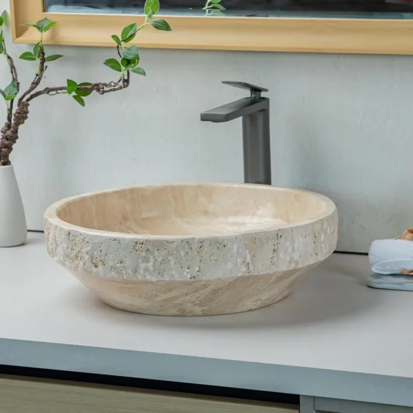 beige travertine bathroom sink 6