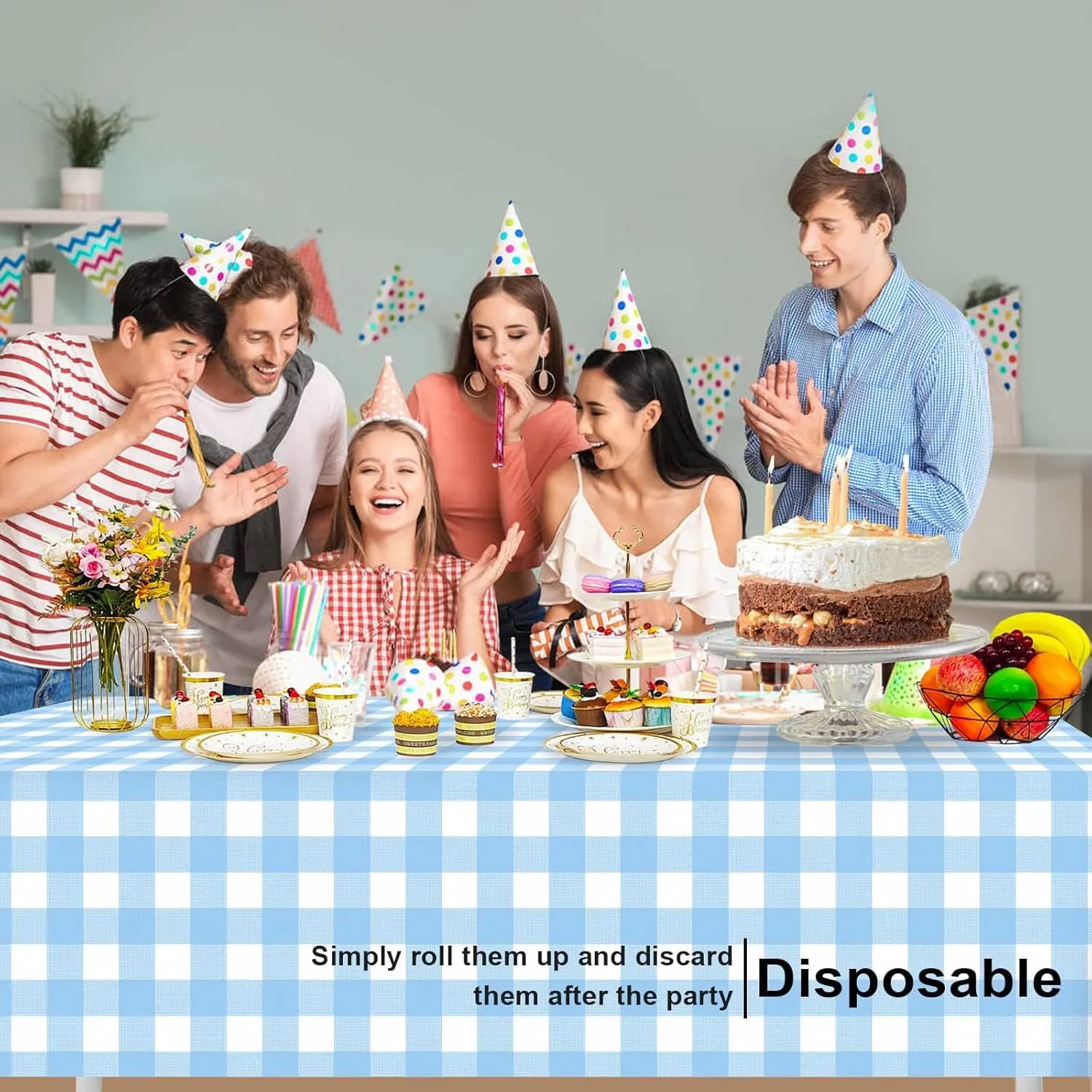 blue checkered tablecloth pack 4