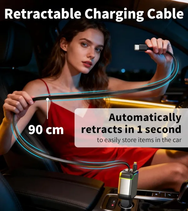 car charger retractable usb 3