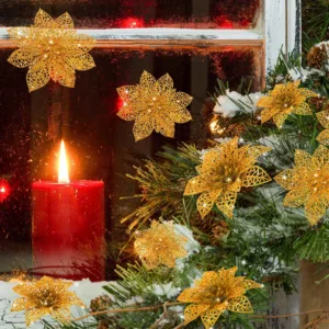 christmas poinsettia flowers gold 4